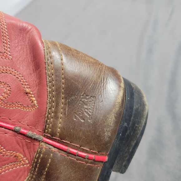 Tony Lamas Kids Durango Red & Brown Leather Cowboy Boots Size 12 - Picture 5 of 12